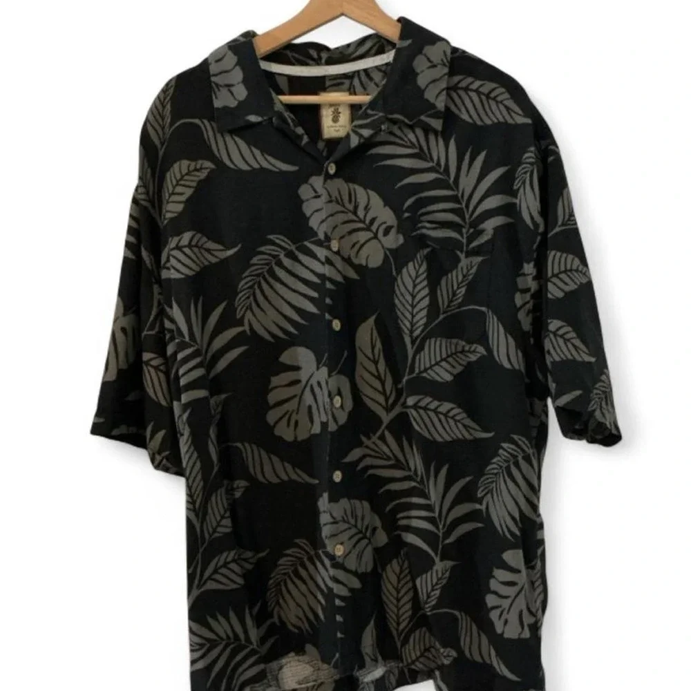 Jamaica Jaxx Button Front Mens XXL Black Tropical Silk Hawaiian Shirt Excellent